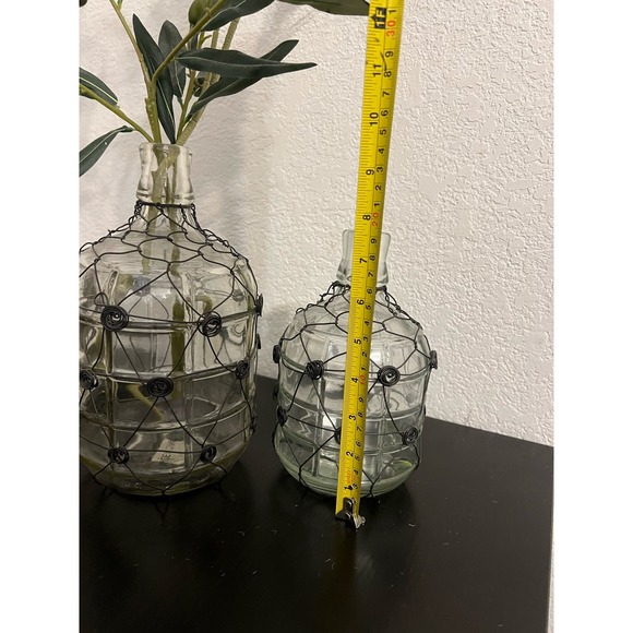 Vintage 2Pc/Set Modern Farm House Glass Milk Bottle Bud Vase Wire Wrap HomeDecor - Picture 4 of 6